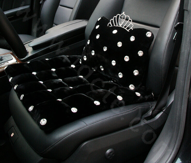 Luxury Genuine Wool Universal Car Seat Cushion Diamond Winter Auto Pad 1pcs - Black