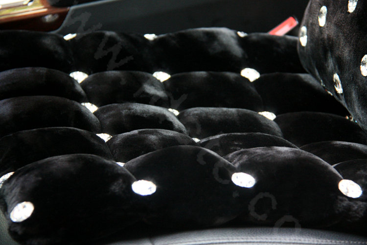 Luxury Genuine Wool Universal Car Seat Cushion Diamond Winter Auto Pad 1pcs - Black