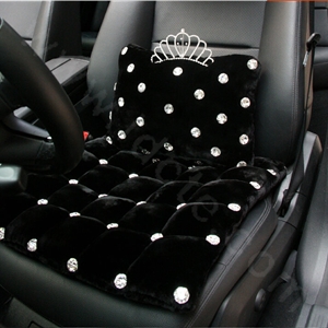 Luxury Genuine Wool Universal Car Seat Cushion Diamond Winter Auto Pad 1pcs - Black
