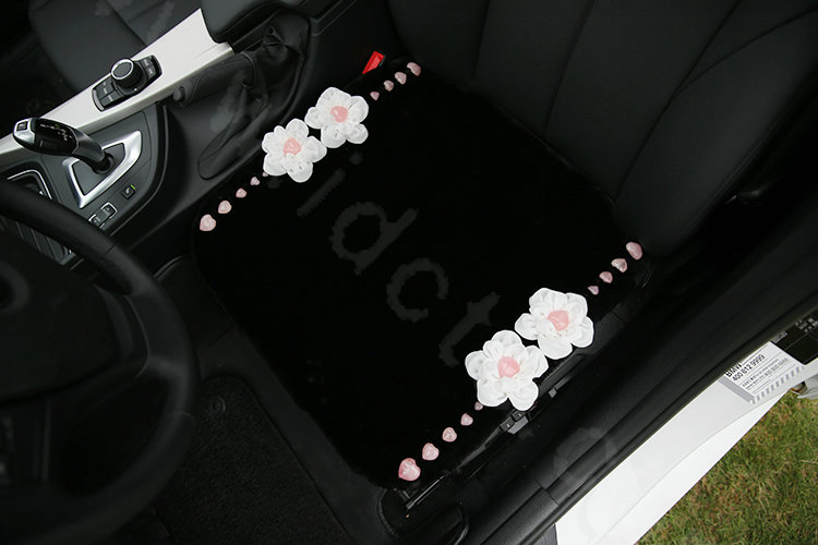 Luxury Genuine Wool Universal Car Seat Cushion Powder Crystal Rose Auto Front Pad 1pcs - Black