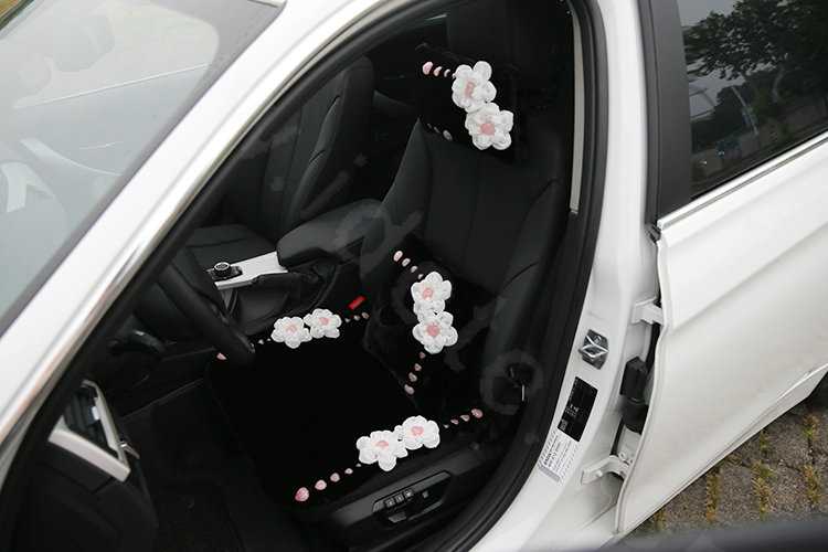 Luxury Genuine Wool Universal Car Seat Cushion Powder Crystal Rose Auto Front Pad 1pcs - Black