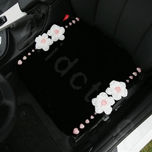 Luxury Genuine Wool Universal Car Seat Cushion Powder Crystal Rose Auto Front Pad 1pcs - Black