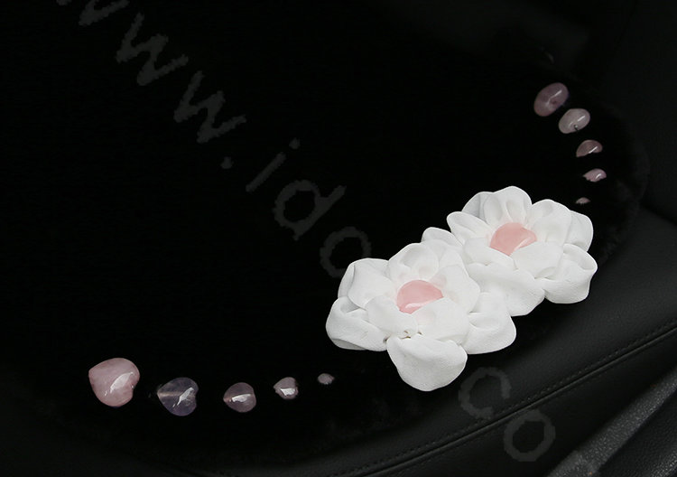 Luxury Genuine Wool Universal Car Seat Cushion Powder Crystal Rose Auto Long Pad 1pcs - Black