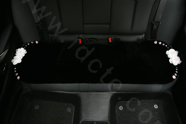 Luxury Genuine Wool Universal Car Seat Cushion Powder Crystal Rose Auto Long Pad 1pcs - Black