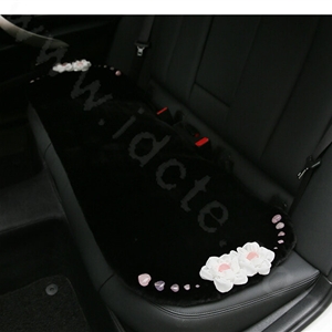 Luxury Genuine Wool Universal Car Seat Cushion Powder Crystal Rose Auto Long Pad 1pcs - Black