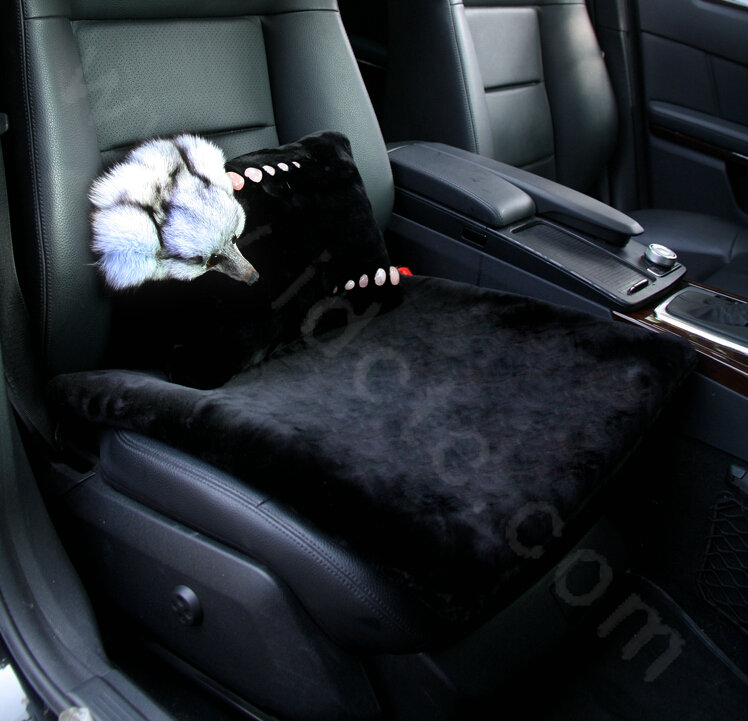 Luxury Genuine Wool Universal Car Seat Cushion Women Winter Auto Pad 1pcs - Black