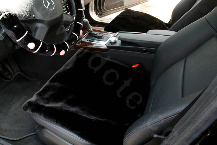 Luxury Genuine Wool Universal Car Seat Cushion Women Winter Auto Pad 1pcs - Black
