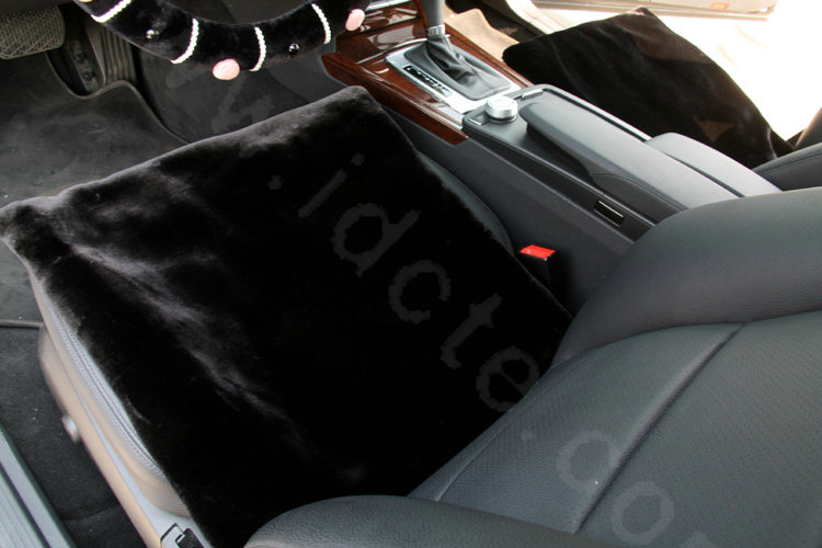 Luxury Genuine Wool Universal Car Seat Cushion Women Winter Auto Pad 1pcs - Black
