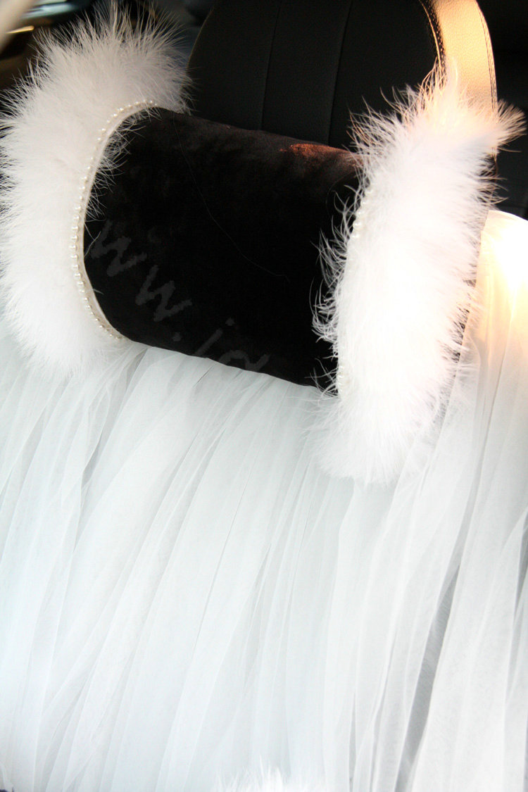 Luxury Genuine Wool With For Fur Auto Neck Safety Pillow Car Accessories 1pcs - Black