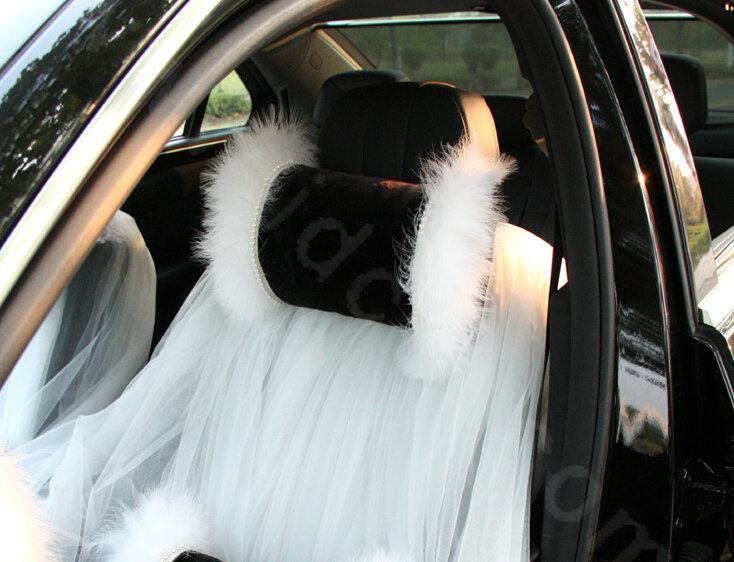 Luxury Genuine Wool With For Fur Auto Neck Safety Pillow Car Accessories 1pcs - Black
