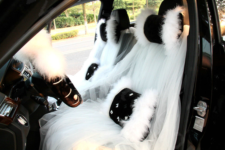 Luxury Genuine Wool With Fox Fur Car Lumbar Pillow Back Support Cushion 1pcs - Black