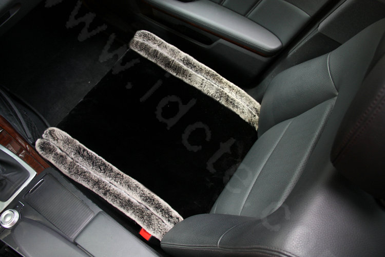 Luxury Genuine Wool With Rabbit Fur Universal Car Seat Cushion Winter Auto Pad 1pcs - Black