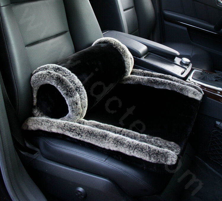 Luxury Genuine Wool With Rabbit Fur Universal Car Seat Cushion Winter Auto Pad 1pcs - Black
