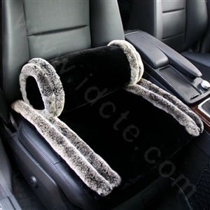 Luxury Genuine Wool With Rabbit Fur Universal Car Seat Cushion Winter Auto Pad 1pcs - Black