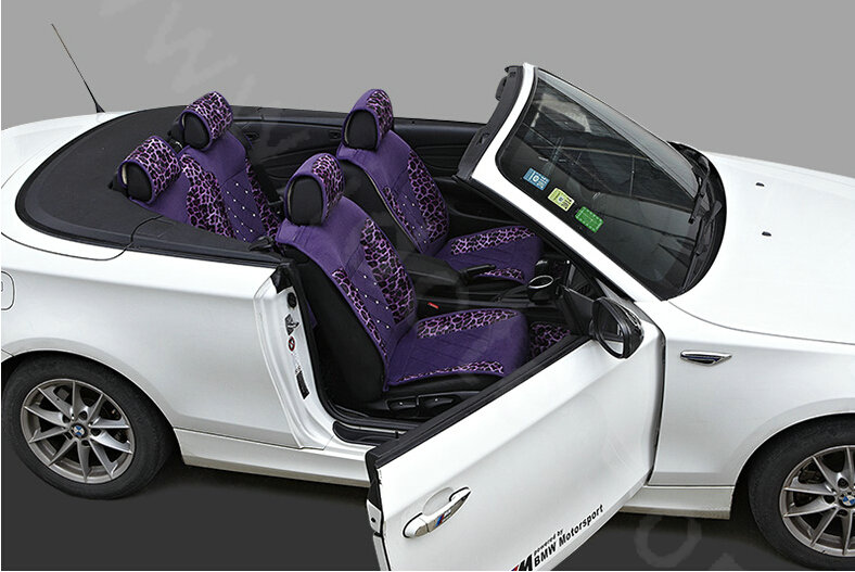 Luxury Leopard Print Female Diamond Universal Car Seat Cushion PU Velvet 10pcs Set - Purple