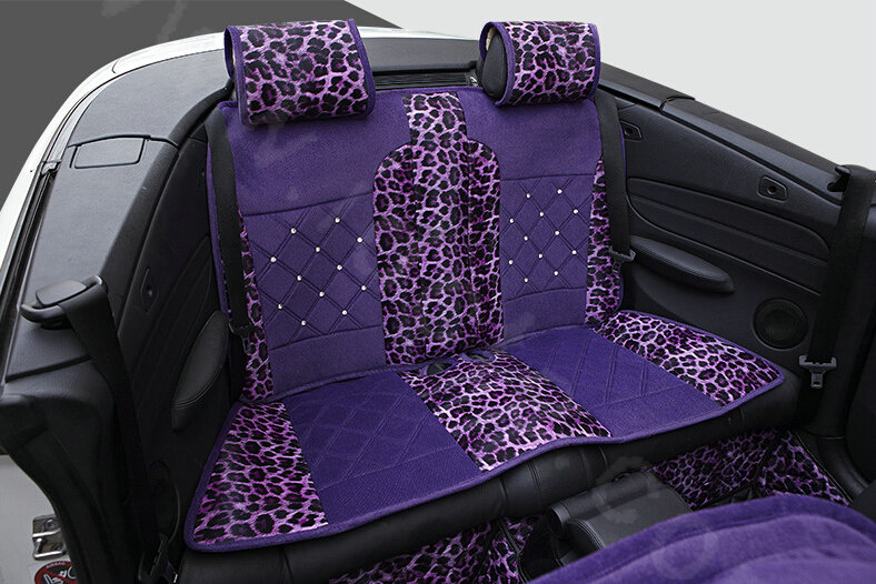 Luxury Leopard Print Female Diamond Universal Car Seat Cushion PU Velvet 10pcs Set - Purple
