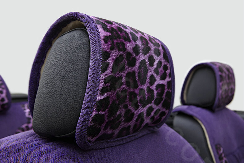 Luxury Leopard Print Female Diamond Universal Car Seat Cushion PU Velvet 10pcs Set - Purple