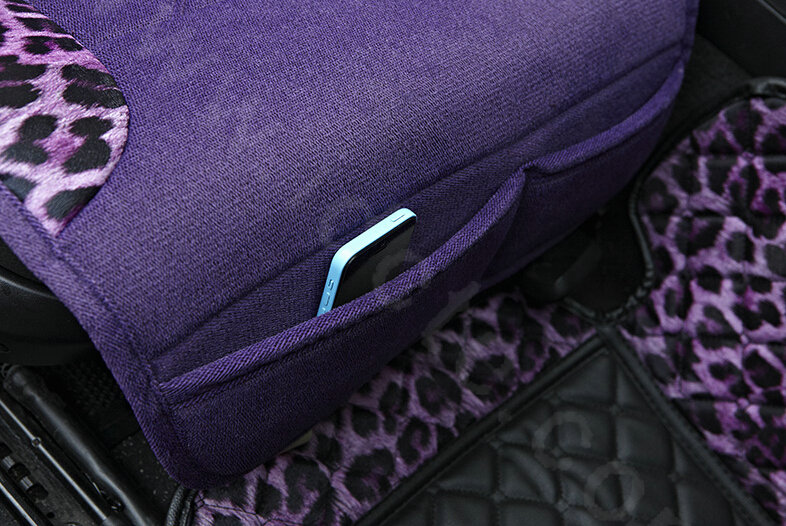 Luxury Leopard Print Female Diamond Universal Car Seat Cushion PU Velvet 10pcs Set - Purple