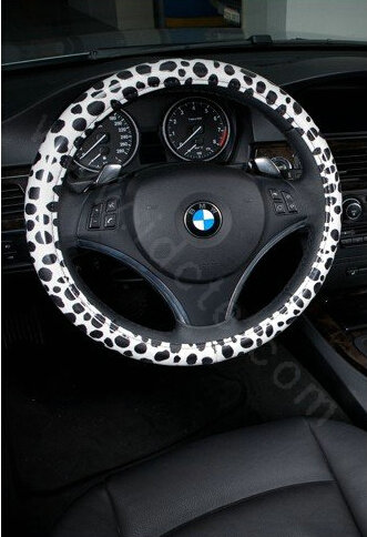 Luxury Milk Cow Spots PVC Leather Car Steering Wheel Covers 15 inch 38CM - Black White