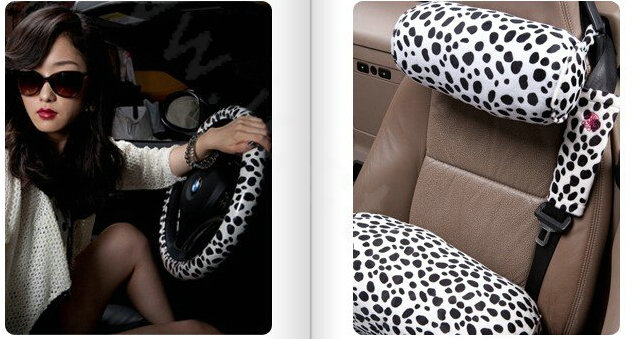 Luxury Milk Cow Spots PVC Leather Car Steering Wheel Covers 15 inch 38CM - Black White