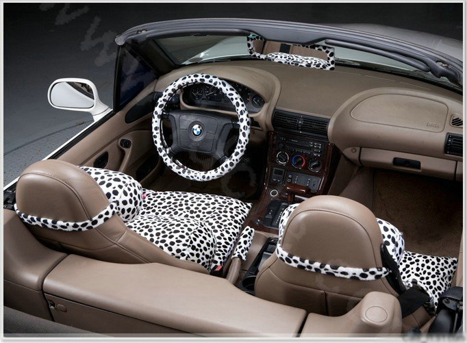 Luxury Milk Cow Spots PVC Leather Car Steering Wheel Covers 15 inch 38CM - Black White
