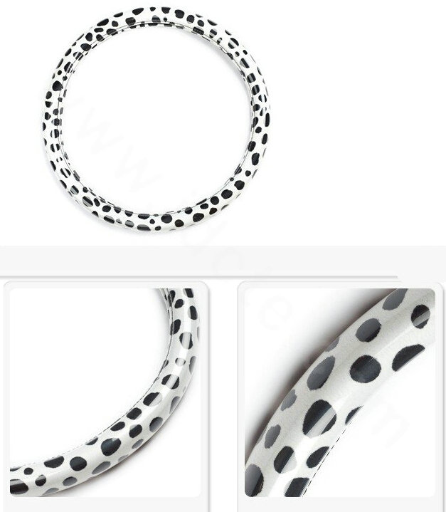 Luxury Milk Cow Spots PVC Leather Car Steering Wheel Covers 15 inch 38CM - Black White