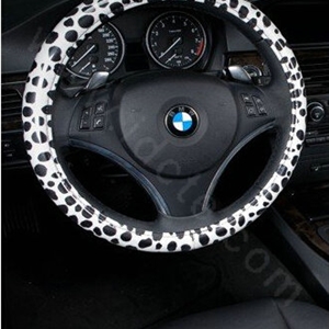 Luxury Milk Cow Spots PVC Leather Car Steering Wheel Covers 15 inch 38CM - Black White