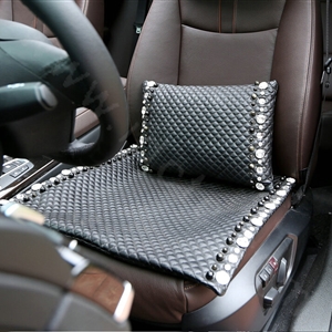 Luxury Pearl Diamond Universal Car Seat Cushion Women Genuine Sheepskin Auto Pad 1pcs - Black