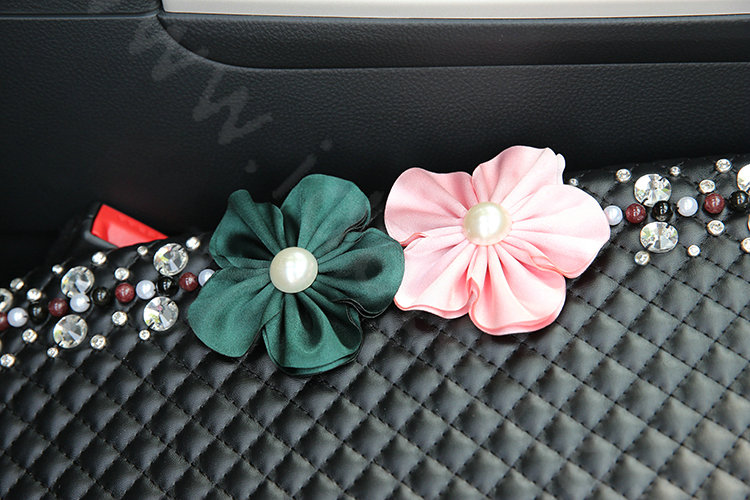 Luxury Rhinestone Beads Flower General Car Seat Cushion Genuine Leather Single Pad - Black