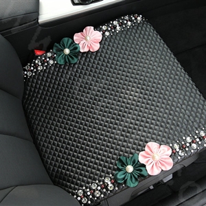 Luxury Rhinestone Beads Flower General Car Seat Cushion Genuine Leather Single Pad - Black