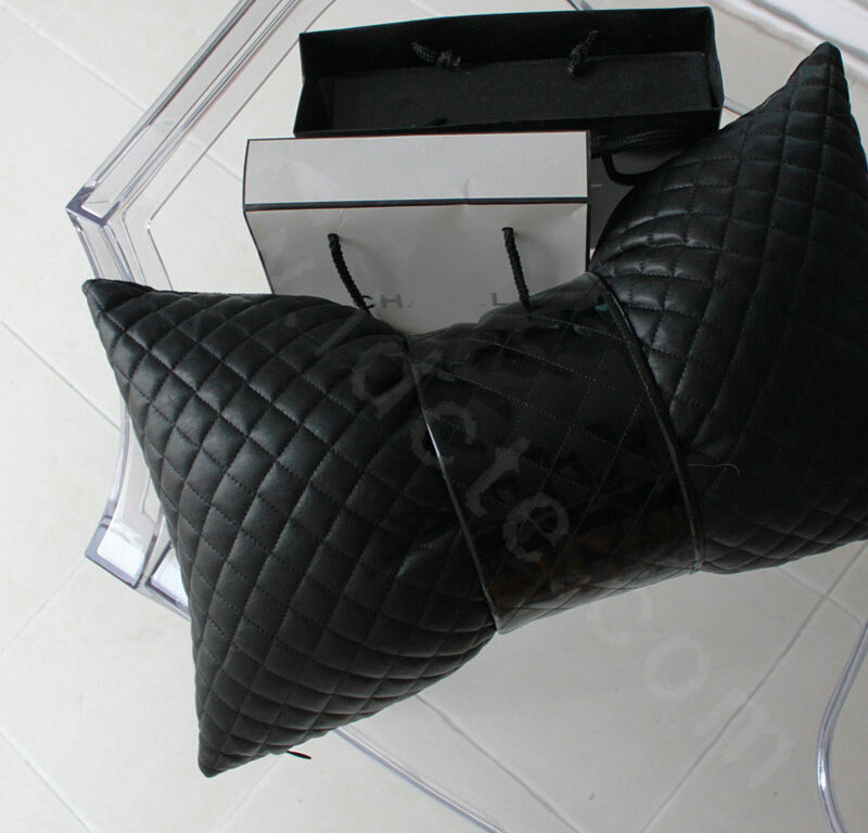 Luxury Rhombus Sheepskin Leather Car Headrest Supplies Neck Safety Pillow 1pcs - Black