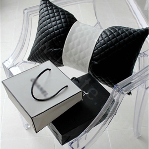 Luxury Rhombus Sheepskin Leather Car Lumbar Pillow Auto Back Support Cushion 1pcs - Black White