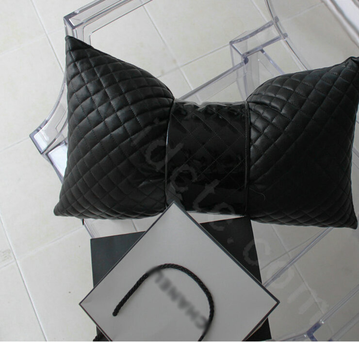 Luxury Rhombus Sheepskin Leather Car Lumbar Pillow Auto Back Support Cushion 1pcs - Black