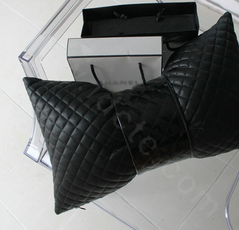 Luxury Rhombus Sheepskin Leather Car Lumbar Pillow Auto Back Support Cushion 1pcs - Black