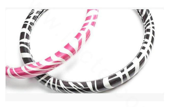 Luxury Zebra Print Polyurethane Car Steering Wheel Covers 15 inch 38CM - White Black