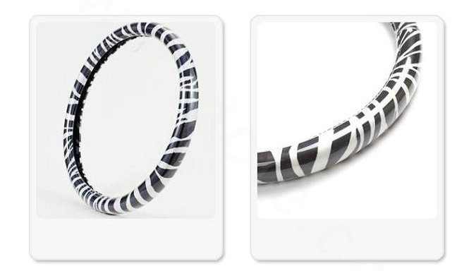 Luxury Zebra Print Polyurethane Car Steering Wheel Covers 15 inch 38CM - White Black