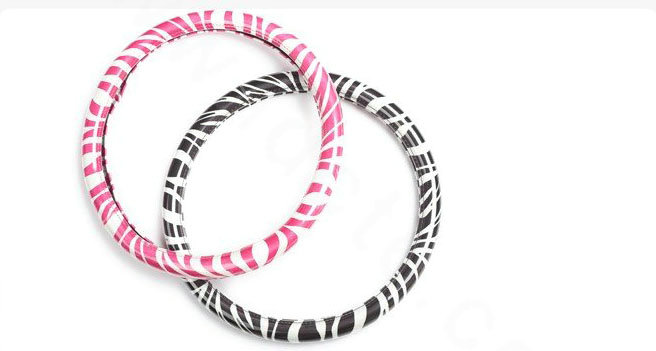 Luxury Zebra Print Polyurethane Car Steering Wheel Covers 15 inch 38CM - Pink White