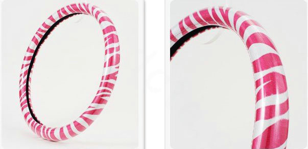 Luxury Zebra Print Polyurethane Car Steering Wheel Covers 15 inch 38CM - Pink White
