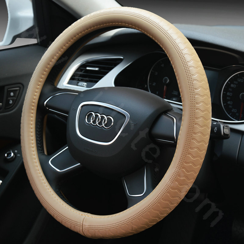 Man Business Snake Genuine Leather Vehicle Steering Wheel Covers 15 inch 38CM - Beige