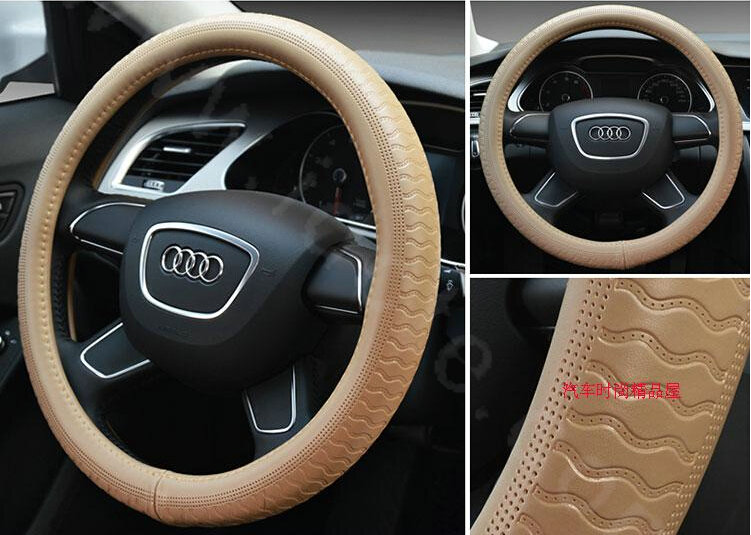 Man Business Snake Genuine Leather Vehicle Steering Wheel Covers 15 inch 38CM - Beige