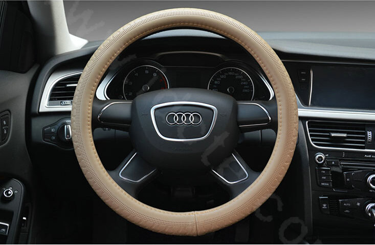 Man Business Snake Genuine Leather Vehicle Steering Wheel Covers 15 inch 38CM - Beige