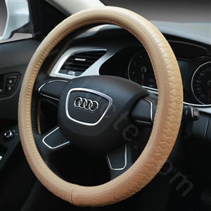 Man Business Snake Genuine Leather Vehicle Steering Wheel Covers 15 inch 38CM - Beige