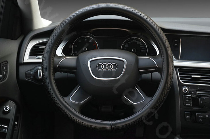 Man Business Snake Genuine Leather Vehicle Steering Wheel Covers 15 inch 38CM - Black