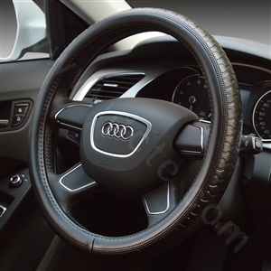 Man Business Snake Genuine Leather Vehicle Steering Wheel Covers 15 inch 38CM - Black