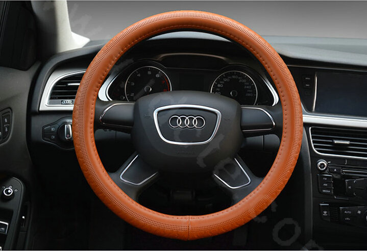 Man Business Snake Genuine Leather Vehicle Steering Wheel Covers 15 inch 38CM - Brown