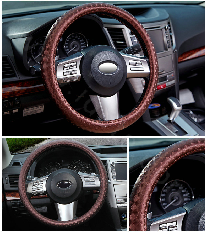 Man Casual Snake Print PU Leather Car Steering Wheel Covers 14 inch 36CM - Coffee