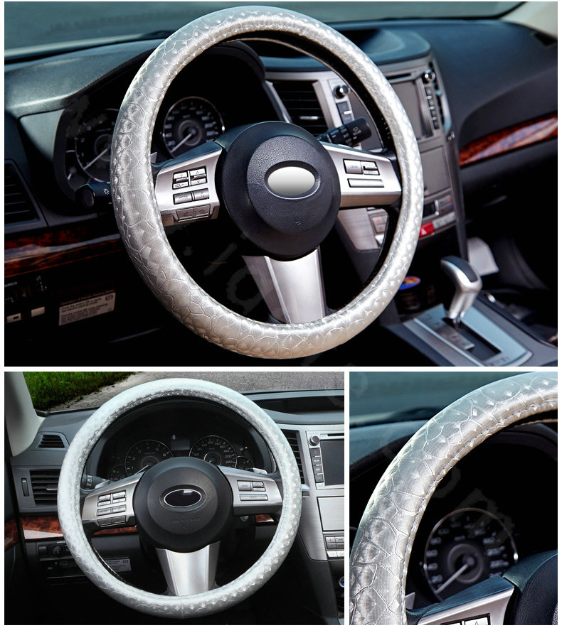 Man Casual Snake Print PU Leather Car Steering Wheel Covers 14 inch 36CM - Gray