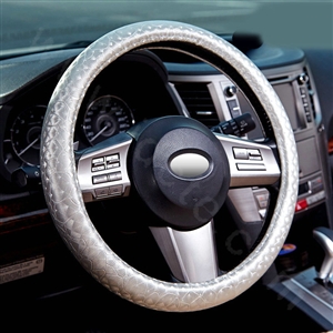 Man Casual Snake Print PU Leather Car Steering Wheel Covers 14 inch 36CM - Gray