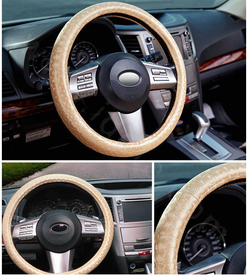 Man Casual Snake Print PU Leather Car Steering Wheel Covers 15 inch 38CM - Beige