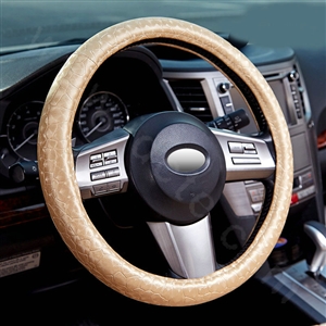 Man Casual Snake Print PU Leather Car Steering Wheel Covers 15 inch 38CM - Beige